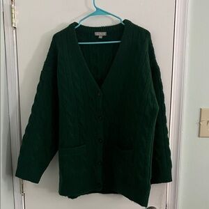 Green Cable Knit Cardigan Sweater